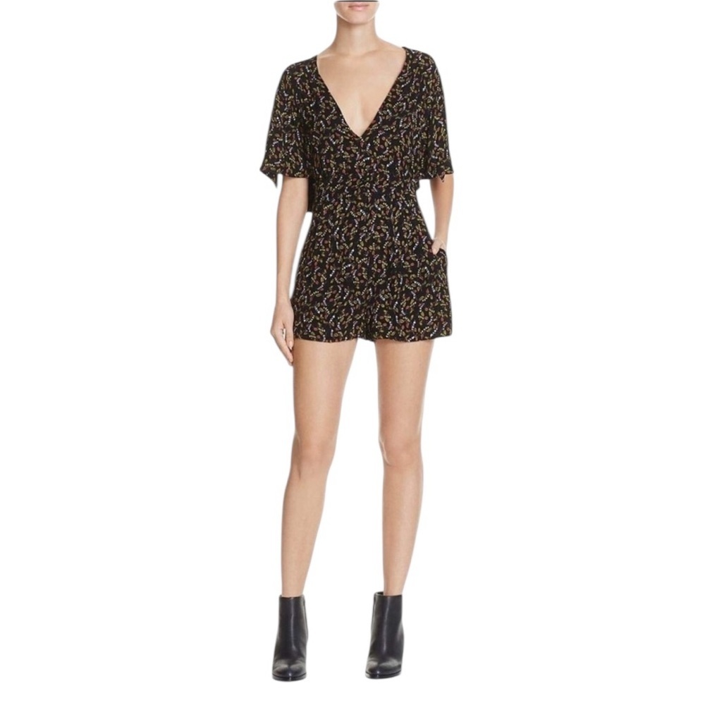 Free People Floral Romper Meet Virginia Short Sleeve Women 4‎ Black